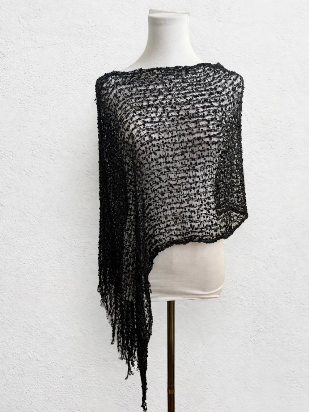 Black Open Weave Wrap Shawl Confetti Flecks Boho Evening OS